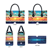 Hawaii Beach Landscape Time-Lapse Leather Bag Tropical Plumeria Flowers - Wonder Print Shop