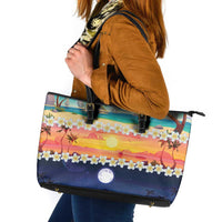 Hawaii Beach Landscape Time-Lapse Leather Tote Bag Tropical Plumeria Flowers - Wonder Print Shop