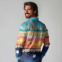 Hawaii Beach Landscape Time-Lapse Long Sleeve Polo Shirt Tropical Plumeria Flowers - Wonder Print Shop