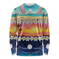 Hawaii Beach Landscape Time-Lapse Long Sleeve Shirt Tropical Plumeria Flowers - Wonder Print Shop
