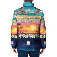 Hawaii Beach Landscape Time-Lapse Padded Jacket Tropical Plumeria Flowers - Wonder Print Shop