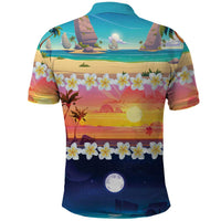 Hawaii Beach Landscape Time-Lapse Polo Shirt Tropical Plumeria Flowers - Wonder Print Shop
