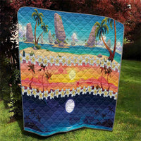 Hawaii Beach Landscape Time-Lapse Quilt Tropical Plumeria Flowers - Wonder Print Shop