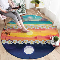 Hawaii Beach Landscape Time-Lapse Round Carpet Tropical Plumeria Flowers - Wonder Print Shop