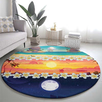 Hawaii Beach Landscape Time-Lapse Round Carpet Tropical Plumeria Flowers - Wonder Print Shop