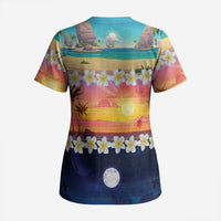 Hawaii Beach Landscape Time-Lapse Scrub Top Tropical Plumeria Flowers - Wonder Print Shop