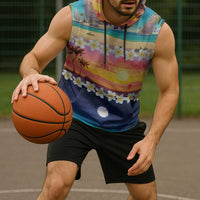 Hawaii Beach Landscape Time-Lapse Sleeveless Hoodie Tropical Plumeria Flowers - Wonder Print Shop