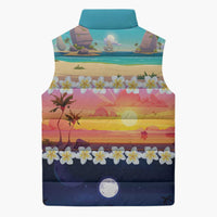 Hawaii Beach Landscape Time-Lapse Sleeveless Puffer Jacket Tropical Plumeria Flowers - Wonder Print Shop