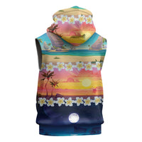 Hawaii Beach Landscape Time-Lapse Sleeveless Zip Hoodie Tropical Plumeria Flowers - Wonder Print Shop