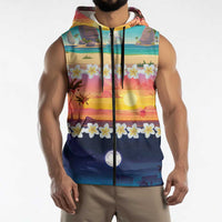 Hawaii Beach Landscape Time-Lapse Sleeveless Zip Hoodie Tropical Plumeria Flowers - Wonder Print Shop