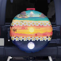 Hawaii Beach Landscape Time-Lapse Spare Tire Cover Tropical Plumeria Flowers - Wonder Print Shop