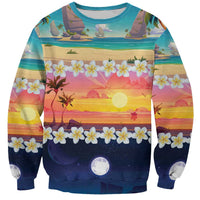 Hawaii Beach Landscape Time-Lapse Sweatshirt Tropical Plumeria Flowers - Wonder Print Shop