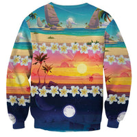 Hawaii Beach Landscape Time-Lapse Sweatshirt Tropical Plumeria Flowers - Wonder Print Shop