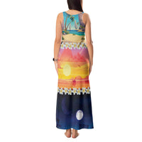 Hawaii Beach Landscape Time-Lapse Tank Maxi Dress Tropical Plumeria Flowers - Wonder Print Shop