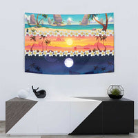 Hawaii Beach Landscape Time-Lapse Tapestry Tropical Plumeria Flowers - Wonder Print Shop