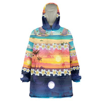 Hawaii Beach Landscape Time-Lapse Wearable Blanket Hoodie Tropical Plumeria Flowers - Wonder Print Shop