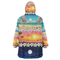 Hawaii Beach Landscape Time-Lapse Wearable Blanket Hoodie Tropical Plumeria Flowers - Wonder Print Shop