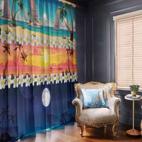 Hawaii Beach Landscape Time-Lapse Window Curtain Tropical Plumeria Flowers - Wonder Print Shop