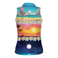 Hawaii Beach Landscape Time-Lapse Women Sleeveless Polo Shirt Tropical Plumeria Flowers - Wonder Print Shop