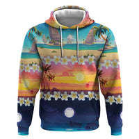Hawaii Beach Landscape Time-Lapse Zip Hoodie Tropical Plumeria Flowers - Wonder Print Shop
