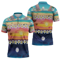Hawaii Beach Landscape Time-Lapse Zipper Polo Shirt Tropical Plumeria Flowers - Wonder Print Shop