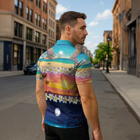 Hawaii Beach Landscape Time-Lapse Zipper Polo Shirt Tropical Plumeria Flowers - Wonder Print Shop