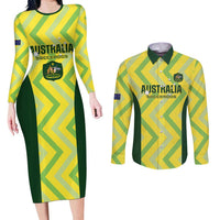 Australia Socceroos 2025 Couples Matching Long Sleeve Bodycon Dress and Long Sleeve Button Shirt Forever Golden - Wonder Print Shop