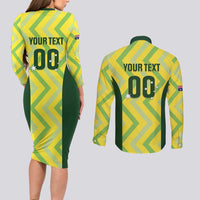 Australia Socceroos 2025 Couples Matching Long Sleeve Bodycon Dress and Long Sleeve Button Shirt Forever Golden - Wonder Print Shop