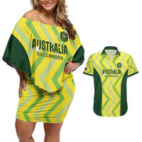 Australia Socceroos 2025 Couples Matching Off Shoulder Short Dress and Hawaiian Shirt Forever Golden - Wonder Print Shop