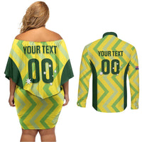 Australia Socceroos 2025 Couples Matching Off Shoulder Short Dress and Long Sleeve Button Shirt Forever Golden - Wonder Print Shop