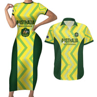 Australia Socceroos 2025 Couples Matching Short Sleeve Bodycon Dress and Hawaiian Shirt Forever Golden - Wonder Print Shop