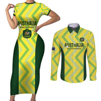 Australia Socceroos 2025 Couples Matching Short Sleeve Bodycon Dress and Long Sleeve Button Shirt Forever Golden - Wonder Print Shop