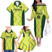 Australia Socceroos 2025 Family Matching Off The Shoulder Long Sleeve Dress and Hawaiian Shirt Forever Golden - Wonder Print Shop