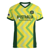Australia Socceroos 2025 Women V-Neck T-Shirt Forever Golden - Wonder Print Shop