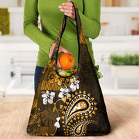 Fiji Masi Paisley With Hibiscus Tapa Grocery Bag Gold Version