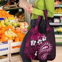 Fiji Masi Paisley With Hibiscus Tapa Grocery Bag Pink Version