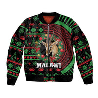 Personalized Malawi Christmas Sleeve Zip Bomber Jacket Thompson Gazelle - African Pattern - Wonder Print Shop