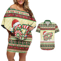 67 Six Seven Funny Meme Christmas Couples Matching Off Shoulder Short Dress and Hawaiian Shirt Funny Xmas - Wonder Print Shop