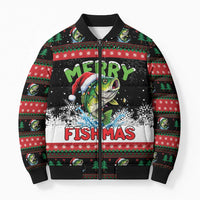 Fishing Christmas Merry Fishmas Bomber Puffer Jacket We Wish You A Merry Fishmas - Wonder Print Shop