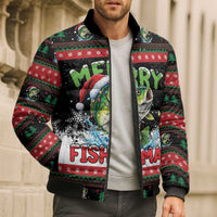 Fishing Christmas Merry Fishmas Bomber Puffer Jacket We Wish You A Merry Fishmas - Wonder Print Shop