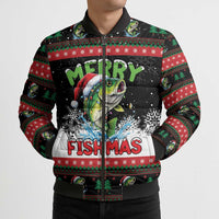 Fishing Christmas Merry Fishmas Bomber Puffer Jacket We Wish You A Merry Fishmas - Wonder Print Shop