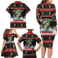 Fishing Christmas Merry Fishmas Family Matching Long Sleeve Bodycon Dress and Hawaiian Shirt We Wish You A Merry Fishmas - Wonder Print Shop