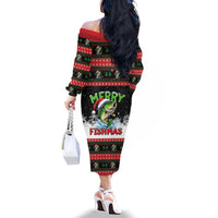 Fishing Christmas Merry Fishmas Family Matching Off The Shoulder Long Sleeve Dress and Hawaiian Shirt We Wish You A Merry Fishmas - Wonder Print Shop