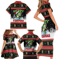 Fishing Christmas Merry Fishmas Family Matching Short Sleeve Bodycon Dress and Hawaiian Shirt We Wish You A Merry Fishmas - Wonder Print Shop