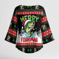 Fishing Christmas Merry Fishmas Kimono Sleeve Blouse We Wish You A Merry Fishmas - Wonder Print Shop