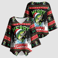 Fishing Christmas Merry Fishmas Kimono Sleeve Blouse We Wish You A Merry Fishmas - Wonder Print Shop