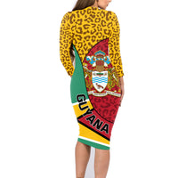Guyana Republic Day Family Matching Long Sleeve Bodycon Dress and Hawaiian Shirt Coat Of Arms Leopard Pattern - Wonder Print Shop