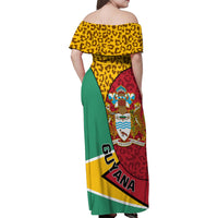 Guyana Republic Day Family Matching Off Shoulder Maxi Dress and Hawaiian Shirt Coat Of Arms Leopard Pattern - Wonder Print Shop