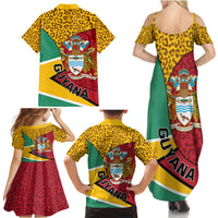 Guyana Republic Day Family Matching Summer Maxi Dress and Hawaiian Shirt Coat Of Arms Leopard Pattern - Wonder Print Shop