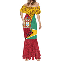 Guyana Republic Day Mermaid Dress Coat Of Arms Leopard Pattern - Wonder Print Shop